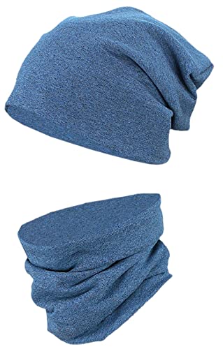 TupTam Mütze Kinder & Schlauchschal Set – Beanie Kinder für Herbst & Winter, Warme Mütze Jungen & Mädchen Oeko-TEX, Farbe: Dunkelblau Meliert, Größe: 54-56 von TupTam