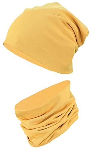 TupTam Unisex Kinder Beanie Mütze Schlauchschal Set, Farbe: Senfgelb, Größe: 52-54 von TupTam