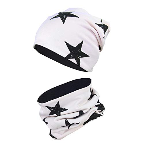 TupTam Mütze Kinder & Schlauchschal Set – Beanie Kinder für Herbst & Winter, Warme Mütze Jungen & Mädchen Oeko-TEX, Farbe: Sterne Schwarz/Rosa, Größe: 52-54 von TupTam