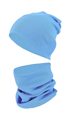 TupTam Kinder Mütze/Beanie und Schlauch Schal Set aus Jersey und Rippstoff, Farbe: Blau, Größe: 56-62 von TupTam