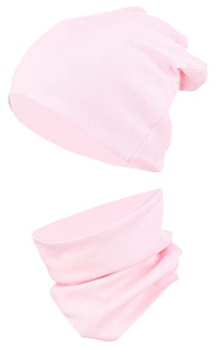 TupTam Kinder Mütze/Beanie und Schlauch Schal Set aus Jersey und Rippstoff, Farbe: Hellrosa, Größe: 44-52 von TupTam