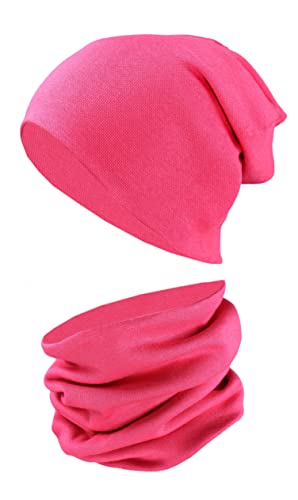 TupTam Kinder Mütze/Beanie und Schlauch Schal Set aus Jersey und Rippstoff, Farbe: Himbeerrot, Größe: 52-56 von TupTam