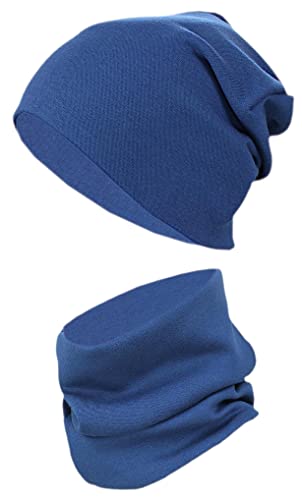 TupTam Kinder Mütze/Beanie und Schlauch Schal Set aus Jersey und Rippstoff, Farbe: Marineblau, Größe: 52-56 von TupTam