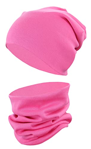 TupTam Kinder Mütze/Beanie und Schlauch Schal Set aus Jersey und Rippstoff, Farbe: Pink, Größe: 52-56 von TupTam