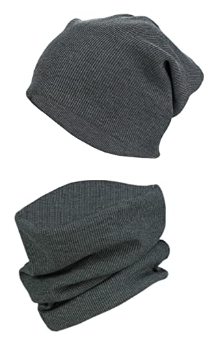 TupTam Mütze und Schal Kinder Set – Weiches Schal Mütze Set Kinder für Herbst und Winter, Farbe: Rippstoff Anthrazit Meliert, Größe: 44-52 von TupTam
