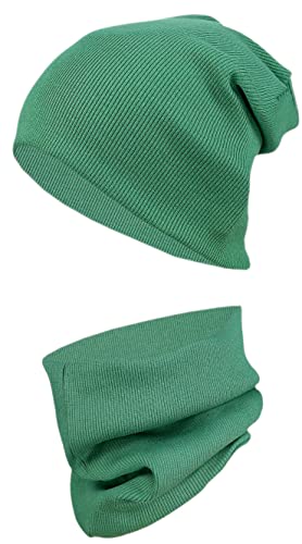 TupTam Mütze und Schal Kinder Set – Weiches Schal Mütze Set Kinder für Herbst und Winter, Farbe: Rippstoff Khaki Grün, Größe: 56-62 von TupTam