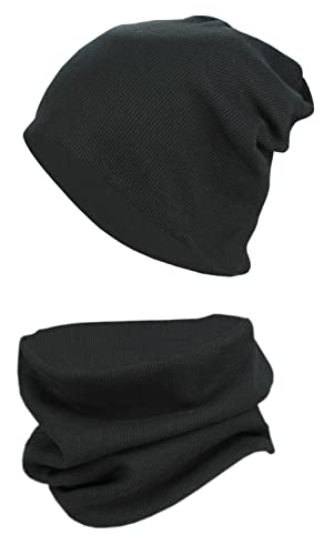 TupTam Kinder Mütze/Beanie und Schlauch Schal Set aus Jersey und Rippstoff, Farbe: Rippstoff Schwarz, Größe: 44-52 von TupTam