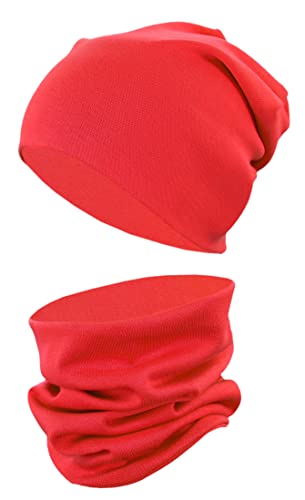 TupTam Kinder Mütze/Beanie und Schlauch Schal Set aus Jersey und Rippstoff, Farbe: Rot, Größe: 52-56 von TupTam