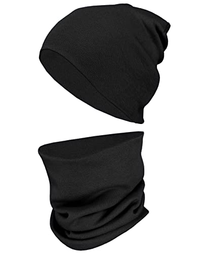 TupTam Kinder Mütze/Beanie und Schlauch Schal Set aus Jersey und Rippstoff, Farbe: Schwarz, Größe: 44-52 von TupTam