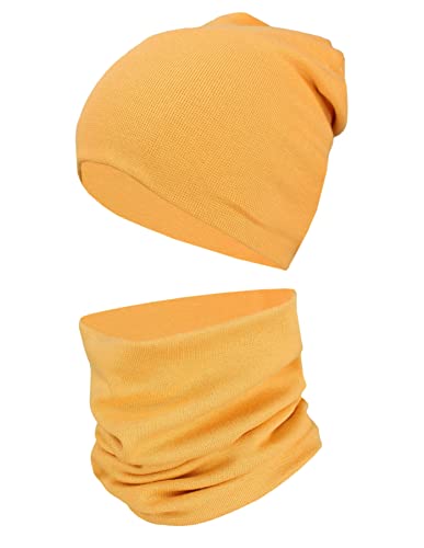 TupTam Kinder Mütze/Beanie und Schlauch Schal Set aus Jersey und Rippstoff, Farbe: Senfgelb, Größe: 52-56 von TupTam