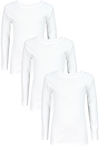 TupTam Langarmshirt Kinder – 3er Pack Unterhemden Jungen & Mädchen, 100% Baumwolle, Unisex, Farbe: Weiß, Größe: 116 von TupTam