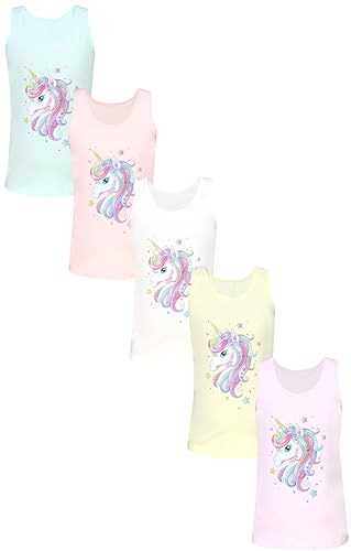 TupTam Unterhemden Mädchen Baumwoll Unterhemd 5er Pack Tank Top Ärmellos Kinder, Farbe: Einhorn Rosa Gelb Blau Weiß Aprikose Unicorn, Größe: 110-116 von TupTam