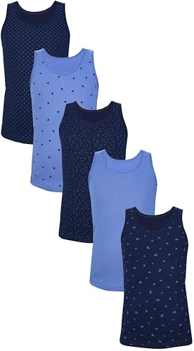 TupTam Unterhemden Mädchen Baumwoll Unterhemd 5er Pack Tank Top Ärmellos Kinder, Farbe: Herzchen Punkte Dunkelblau, Größe: 158-164 von TupTam