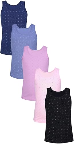 TupTam Unterhemden Mädchen Baumwoll Unterhemd 5er Pack Tank Top Ärmellos Kinder, Farbe: Punkte Puderrosa Dunkelblau Schwarz, Größe: 122-128 von TupTam