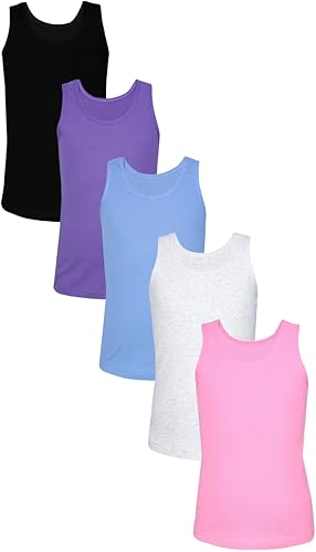 TupTam Unterhemden Mädchen Baumwoll Unterhemd 5er Pack Tank Top Ärmellos Kinder, Farbe: Rosa Lila Blau Schwarz Grau, Größe: 158-164 von TupTam