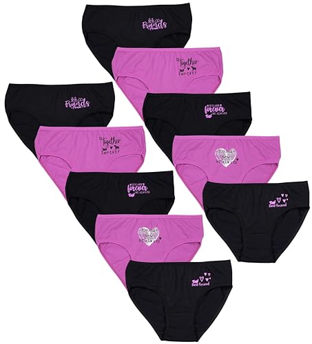 TupTam Unterhosen Mädchen 10er Pack Größe 92-170 – Bequeme Unterwäsche für Mädchen aus Baumwolle, Farbe: Slips/Forever Friends Schwarz Rosa, Größe: 116-122 von TupTam