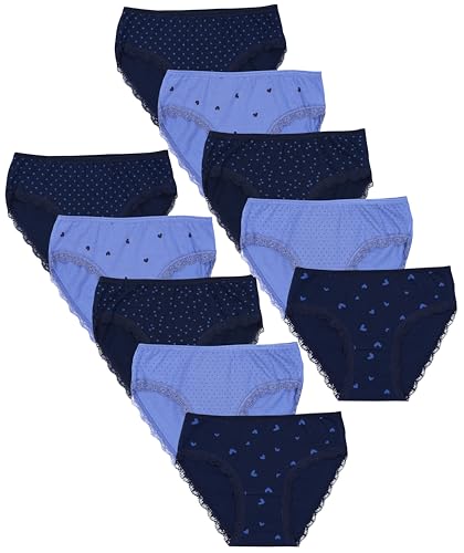 TupTam Unterhosen Mädchen 10er Pack Größe 92-170 – Bequeme Unterwäsche für Mädchen aus Baumwolle, Farbe: Slips/Spitze Herzchen Punkte Dunkelblau, Größe: 164-170 von TupTam