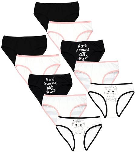 TupTam Unterhosen Mädchen 10er Pack Größe 92-170 – Bequeme Unterwäsche für Mädchen aus Baumwolle, Farbe: Slips Katzen Creme Schwarz, Größe: 104-110 von TupTam