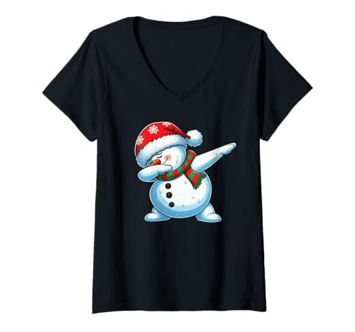 Damen Tupfender Schneemann Weihnachten Jungen Männer Lustiger Hut T-Shirt mit V-Ausschnitt Damen Tupfender Schneemann Weihnachten Jungen Männer Lustiger Hut T-Shirt mit V-Ausschnitt von Tupfender Schneemann Weihnachten Co.