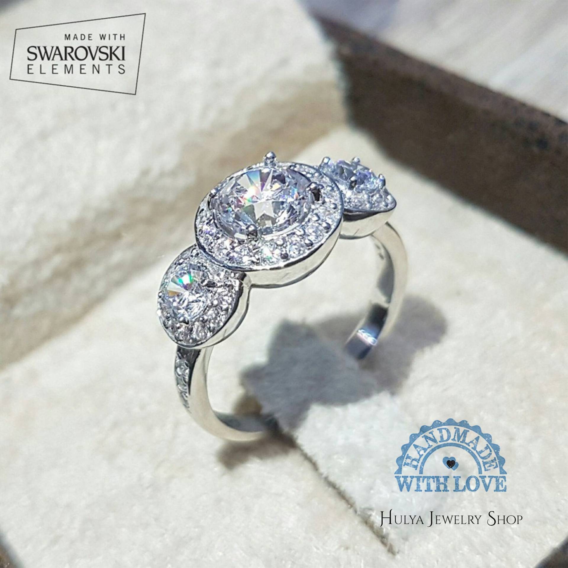 Attraktive Swarovski Certificated Stone 925K Sterling Silber Solitaire Hochzeit Braut Diamant Design Tria Schmuck Frau Ring von TurQayGiftStore