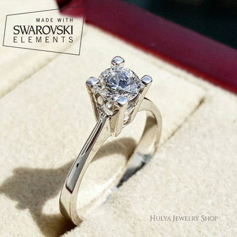 Captivating Solitaire, 0.2 Inch Swarovski Certificated Stone 925K Sterling Silber Hochzeit Verlobung Diamant Design Schmuck Frau Ring von TurQayGiftStore