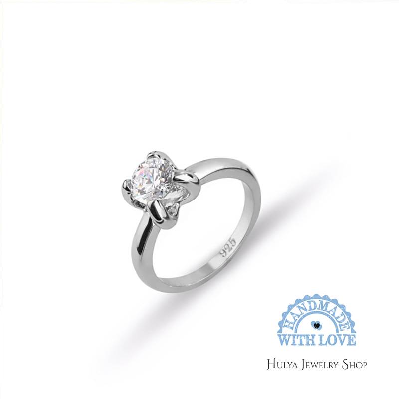 Swarovski Zertifikat Stein Weiß Vergoldet 925K Sterling Silber Solitiare Hochzeit Verlobung Braut Diamant Design Schmuck Frau Ring von TurQayGiftStore