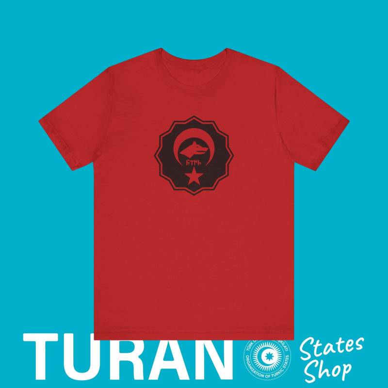 Göktürk Türk Bozkurt Design Shirt, Schrift Mit Wolf T-Shirt, Turan Design, T-Shirt Fashion, Turkic Wolf Design von TuranStatesShop
