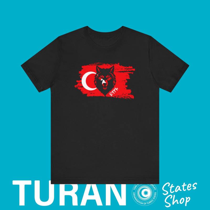 Türk Bozkurt Göktürk Bayrak Design Shirt, Türkei Flagge Wolf T-Shirt, Design, T-Shirt Outfit, Turkic Wolf Design von TuranStatesShop