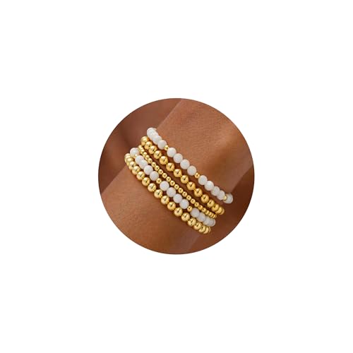 Turandoss 5 Stück Armband Damen Gold - 14K Vergoldetes Stack Set Dehnbares Elastisches Perlenarmband Weißes Perlen Verstellbare Armbänder Schmuck Set für Damen Geschenk Turandoss 5 Stück Armband Damen Gold - 14K Vergoldetes Stack Set Dehnbares Elastisches Perlenarmband Weißes Perlen Verstellbare Armbänder Schmuck Set für Damen Geschenk von Turandoss