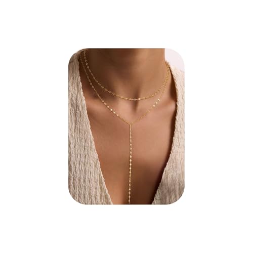 Turandoss Gold Y-Halskette Damen - Zierliche Lange Halskette 14K Vergoldet Y-förmige Choker-Halskette Personalisierte Mehrreihige Y-Halskette für Damen von Turandoss