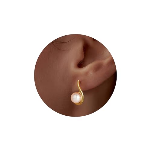 Turandoss Perlen Ohrringe Damen, 14k Vergoldet Hypoallergenes Ohrstecker Gold Perlenohrstecker mit Echten Perlen Süßwasser-Zuchtperlen Ohrringe Ohrstecker Gold Schmuck von Turandoss