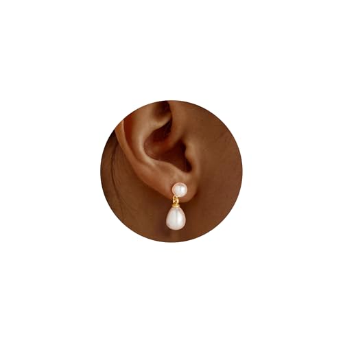Turandoss Gold Perlenohrringe Damen, 14k Vergoldet Hypoallergenes Perlen Weiß Tropfen Ohrringe Exquisiten Natürlichen Doppelperlen Vintage Teardrop Perlen Ohrhänger Schmuck Geschenk von Turandoss