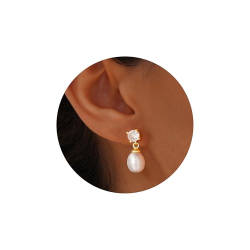Turandoss Goldene Ohrringe Damen, 14k Vergoldet Hypoallergenes Gold Ohrringe Damen Exquisiten Natürlichen Vintage Teardrop Perlen Ohrstecker Schmuck Geschenk Hochzeit von Turandoss