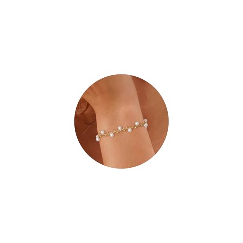 Turandoss Perlenarmband Damen Gold Perlenschmuck - 14K Vergoldete Gold Armband Perlen, Armkette Perlenschmuck Geschenke für Mädchen Frauen Freundin Geburtstag Hochzeit Braut Brautjungfern Schmuck von Turandoss
