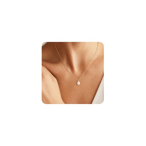 Turandoss Perlenkette Damen Halskette Gold - 14K Vergoldetes Perlen Kette mit Weiße Perlen Goldkette Damen, Schmuck Geschenke für Mädchen Frauen Freundin Hochzeit Braut Brautjungfern von Turandoss