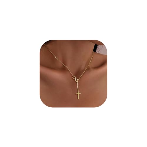 Turandoss Trendy Gold Kreuz Halskette Halskette für Damen - Zarte 14K Gold/Weißgold Vergoldete Rope Chain Kreuzanhänger Halskette mit Layered-Design Christlicher Schmuck von Turandoss