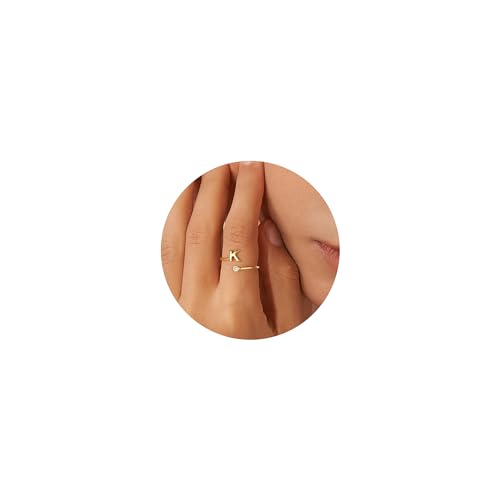 Turandoss Buchstaben Ringe Gold Damen Mädchen - Buchstabe K Initialring Verstellbarer Gold Ring Nicht Anlaufender Modischer Schmuck Geschenk für Ehefrau, Freundin, Freundin, Mädchen von Turandoss