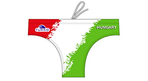 Turbo Badeanzug Slip Hungary Man WP Swimsuit Wettkampfsport und Triathlon-Muster, bequeme Passform, Grün / Weiß, XL von Turbo Power