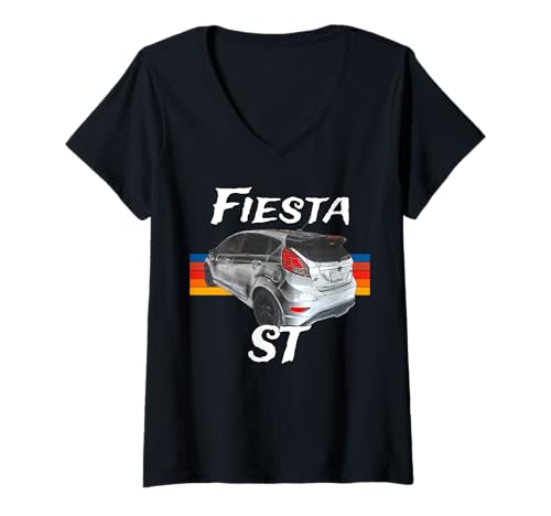 Damen Fiesta ST Hot Hatch Turbo Charged Hatchback Sportwagen T-Shirt mit V-Ausschnitt Damen Fiesta ST Hot Hatch Turbo Charged Hatchback Sportwagen T-Shirt mit V-Ausschnitt von Turbo charged and front wheel drive torque steer