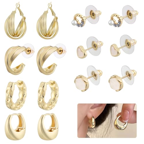 Set Ohrringe Silber 925 (Nur Nadel) 7 Paar Gold Creolen Piercing Ohrstecker Damenohrringe Goldene Damen Mädchen Earrings Women Kinder Stecker Ohrring Pircingssets Ohr Klein Vergoldet Hypoallergene von Turiueba