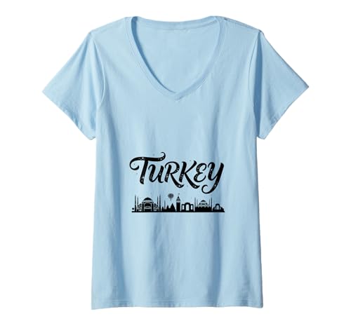 Damen Türkei Skyline Reise Urlaub Outfits T-Shirt mit V-Ausschnitt Damen Türkei Skyline Reise Urlaub Outfits T-Shirt mit V-Ausschnitt von Turkey Casual Clothes T-Shirts