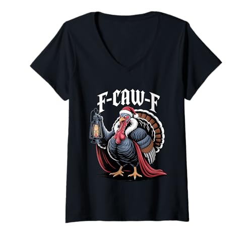 Damen F CAW F Türkei Weihnachten Nikolausmütze Laterne T-Shirt mit V-Ausschnitt Damen F CAW F Türkei Weihnachten Nikolausmütze Laterne T-Shirt mit V-Ausschnitt von Turkey Christmas Thanksgiving Humor Santa Lantern