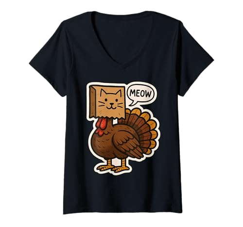 Damen Truthahn getarnt als Katze MIAU Lustiger Thanksgiving Besitzer Liebhaber T-Shirt mit V-Ausschnitt Damen Truthahn getarnt als Katze MIAU Lustiger Thanksgiving Besitzer Liebhaber T-Shirt mit V-Ausschnitt von Turkey Disguised Cat Meow Thanksgiving Products