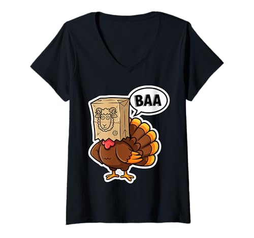 Damen Truthahn getarnt als Schaf Baa Lustiger Thanksgiving Besitzer Liebhaber T-Shirt mit V-Ausschnitt Damen Truthahn getarnt als Schaf Baa Lustiger Thanksgiving Besitzer Liebhaber T-Shirt mit V-Ausschnitt von Turkey Disguised Sheep Baa Thanksgiving Products
