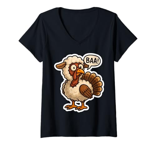 Damen Truthahn Verkleidet als Schaf Kostüm Baa Lustiger Thanksgiving Witz T-Shirt mit V-Ausschnitt Damen Truthahn Verkleidet als Schaf Kostüm Baa Lustiger Thanksgiving Witz T-Shirt mit V-Ausschnitt von Turkey Dressed As Sheep Thanksgiving Products