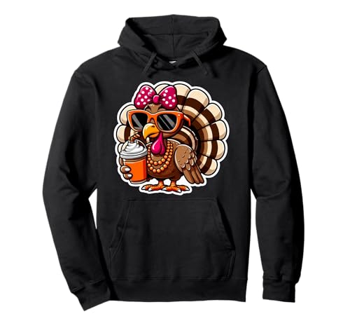 Truthahn Trinkkürbis Gewürz Kaffee Schleife Thanksgiving Damen Pullover Hoodie von Turkey Drinking Coffee Thanksgiving Products