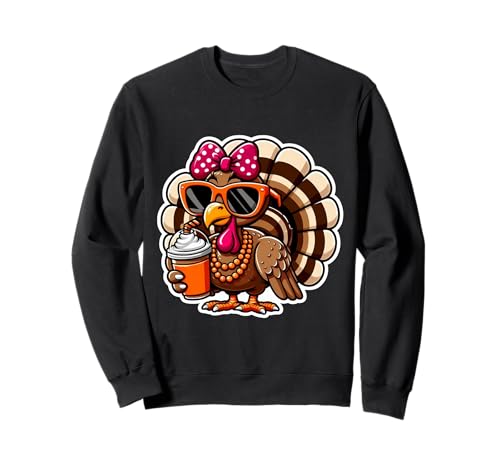 Truthahn Trinkkürbis Gewürz Kaffee Schleife Thanksgiving Damen Sweatshirt von Turkey Drinking Coffee Thanksgiving Products