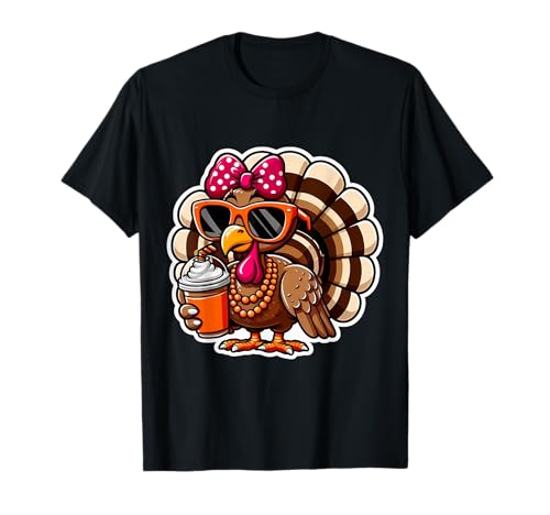 Truthahn Trinkkürbis Gewürz Kaffee Schleife Thanksgiving Damen T-Shirt Truthahn Trinkkürbis Gewürz Kaffee Schleife Thanksgiving Damen T-Shirt von Turkey Drinking Coffee Thanksgiving Products