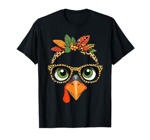 Thanksgiving Truthahn Gesicht Leopard Print Brille Mädchen T-Shirt Thanksgiving Truthahn Gesicht Leopard Print Brille Mädchen T-Shirt von Turkey Face Leopard tee Thanksgiving Vibes