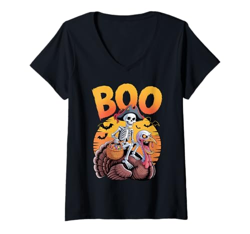 Damen Gruseliges Truthahnkostüm an Boo Türkei Halloween T-Shirt mit V-Ausschnitt Damen Gruseliges Truthahnkostüm an Boo Türkei Halloween T-Shirt mit V-Ausschnitt von Turkey Halloween kids, women, men